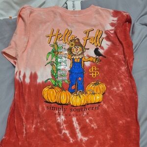 Simply Southern Kids Hello Fall Scarecrow Tee - Orange and Red NWT Youth Large